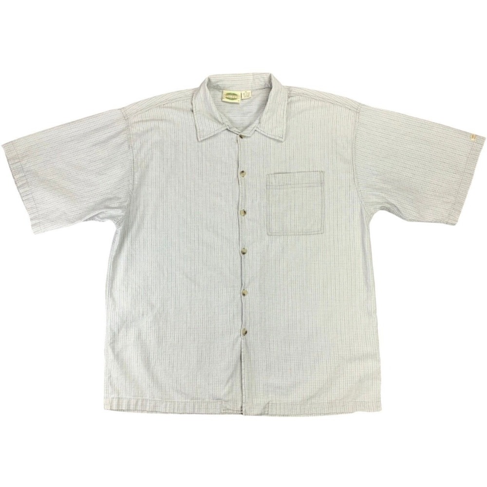 Vtg Bullhead Men's Shirt XL Gray Striped Button Down Short Sleeve Pocket Cotton